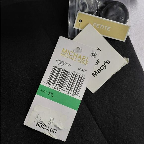Michael Kors Womens Coat Size PL Black Wool Blend Long Button Front Luxury NWT - Picture 8 of 10